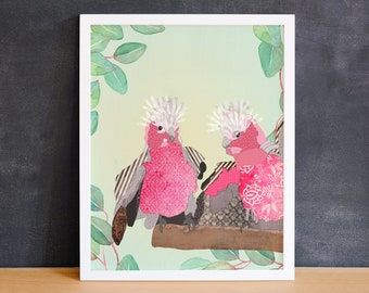 Galah painting • Pink galah • Printable Wall Art • Greeting Card• Illustration • Modern Art • Fine Art Print • Home Decor • Collage