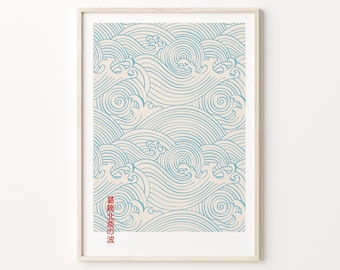 Japanese Waves, Hokusai Print, Japanese Art Print, Hokusai Poster, Japanese Vintage Poster, Digital Download, Vintage Japanese Print