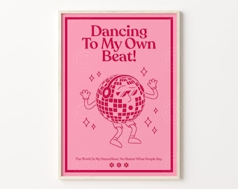 Dancing To My Own Beat, 70's Funky Poster, Digital Download, Retro Wall Decor, Mindful Retro Quote Print, Smiley 90s Wavy, Ways to Say Love
