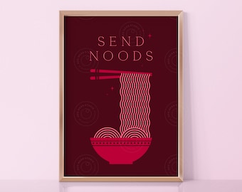 Send Noods Print, Noodles Wall Art, Digital Download, Aesthetic Kitchen Wall, Ramen Noodle Print, Ramen Art Print, Japanese Print