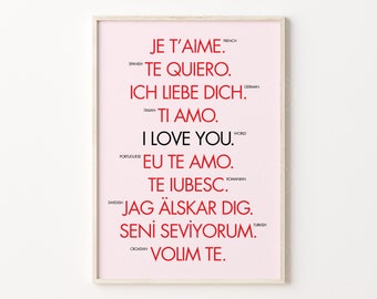 Ways To Say I Love You, I Love You Print, Digital Download, Typographic Poster, I Love You Wall Print, Printable I Love You, Retro Art Print