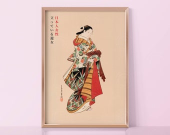 Japanese Woman, Hokusai Print, Japanese Art Print, Kusama Print, Japanese Vintage Poster, Yayoi Kusama, Digital Download, Vintage Japanese