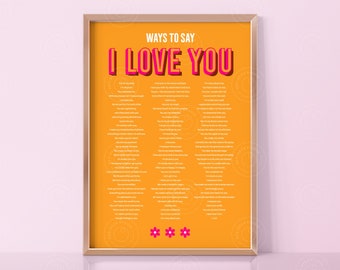 I Love You Print, Digital Download, Ways To Say I Love You, I Love You Wall Print, Printable I Love You, Retro Art Print, Retro Wall Decor