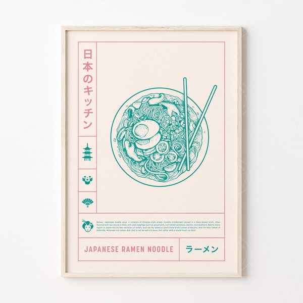 Ramen Noodle Print, Japanese Print, Ramen Poster, Ramen Art Print, Japan Food Print, Digital Download, Japan Noodle Poster, Japanese Poster