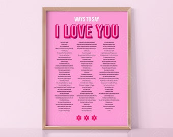 I Love You Print, Digital Download, Ways To Say I Love You, I Love You Wall Print, Printable I Love You, Retro Art Print, Retro Wall Decor