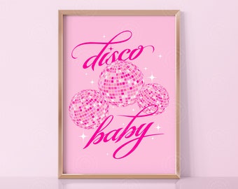 Disco Ball Decor Groovy Poster, Digital Download, Preppy Room Decor, Maximalist Dorm Decor Girly Wall Art, Disco Bachelorette Bar Poster