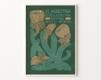 El Maestro Poster, Mexican Vintage Art Print, Mexican Poster, Mexican Vintage Art, Vintage Cactus Art, Mexico City Poster, Mexica Wall Decor