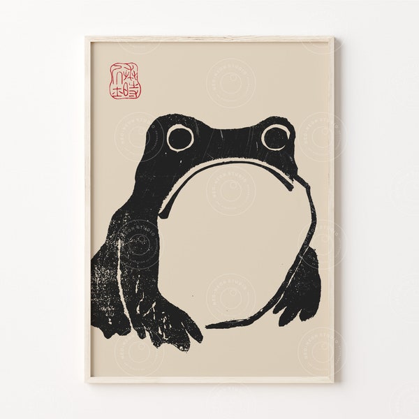 Japanese Frog Poster, Japanese Frog Print, Vintage Japanese Print, Animal Vintage Poster, Matsumoto Hoji Art Print, Japanese Wall Decor