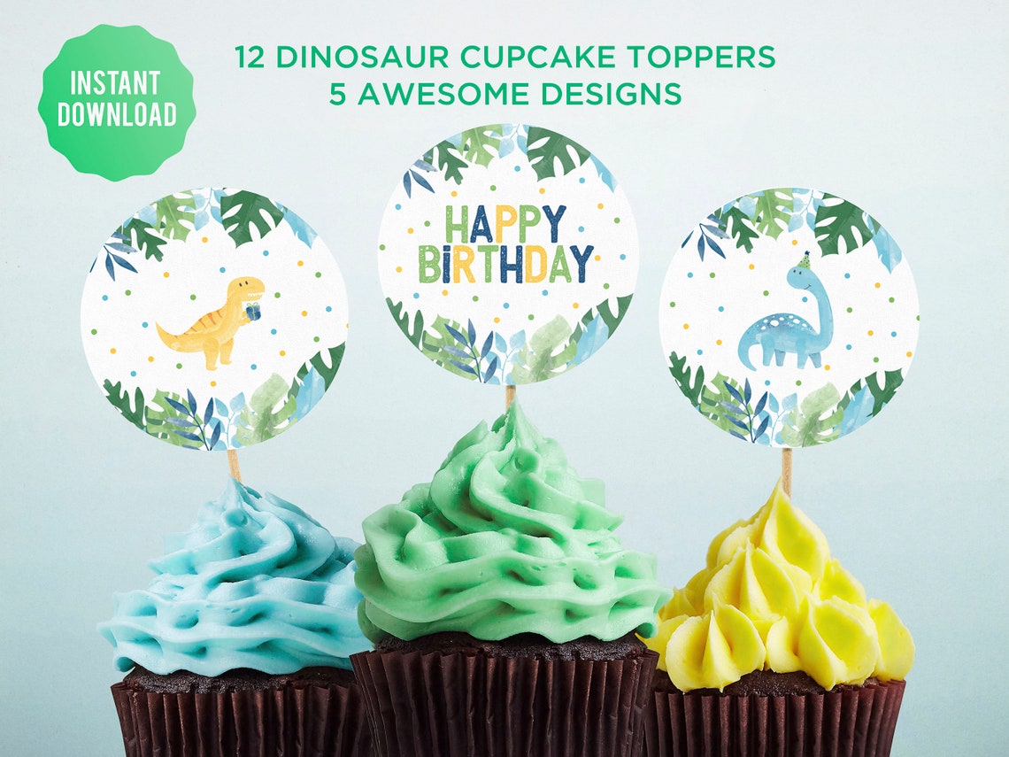 Dinosaur Cupcake Toppers Dinosaur Party Decor Boy Birthday Etsy