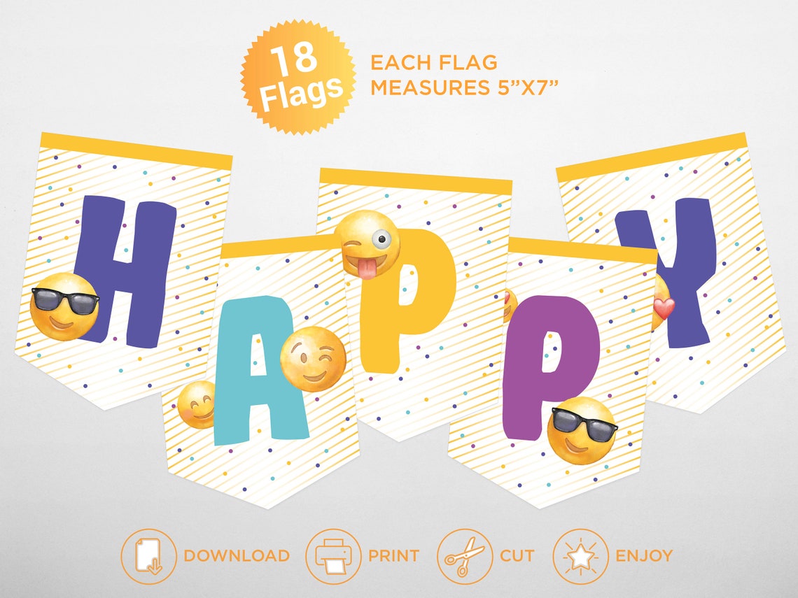 Emoji Happy Birthday Banner Emoji Party Birthday | Etsy
