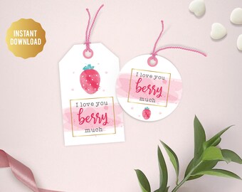 I Love You Berry Much Gift Tag | Valentine’s Day Tag | Cute Gift Tag | Treat Tag | 2 tag sizes | Printable | Instant Download | g002