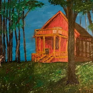 Mississippi Cabin. Original painting and prints of a Becky Lazzeri acrylic painting.