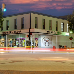Toomer&#39;s Corner at Night.  Iconic corner opposite the gates of Auburn University.  Photographic print from Lazzeri Photography.