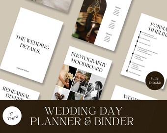 Wedding Day Binder Planner, Edit in Canva, Wedding Itinerary, Instant Download, Digital Template, Printable,  Wedding Planner, Day Of Binder