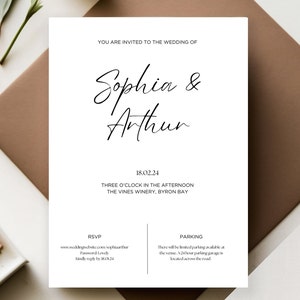 Modern Wedding Invitations Canva Template Download, Minimalist Wedding Invites Black and White, Printable Invitations, Evite Digital Invite