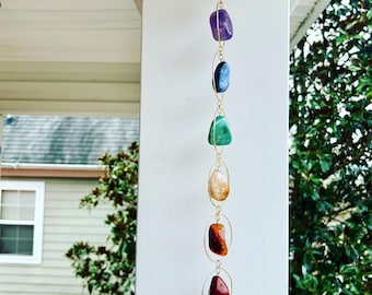 7 Chakra Crystal Gemstone Indoor Wall Hanger Hanging | Boho home decor wall art | house warming gift | Chakra Stones