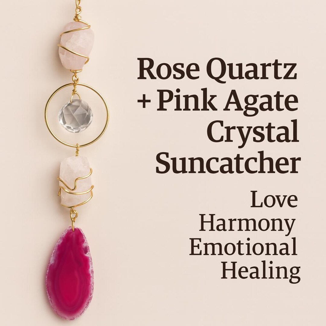 Rose Quartz Suncatcher With Pink Agate Slice • Crystal Window Decor ...