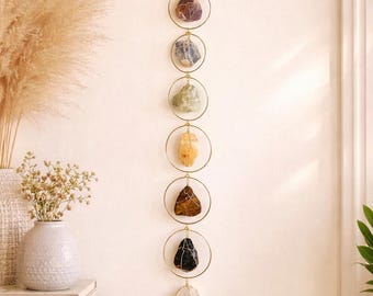 7 Chakra Kristall Edelstein Indoor Wand Aufhänger | Boho Wohndekor Wandkunst | Einweihungsgeschenk | Chakra Steine