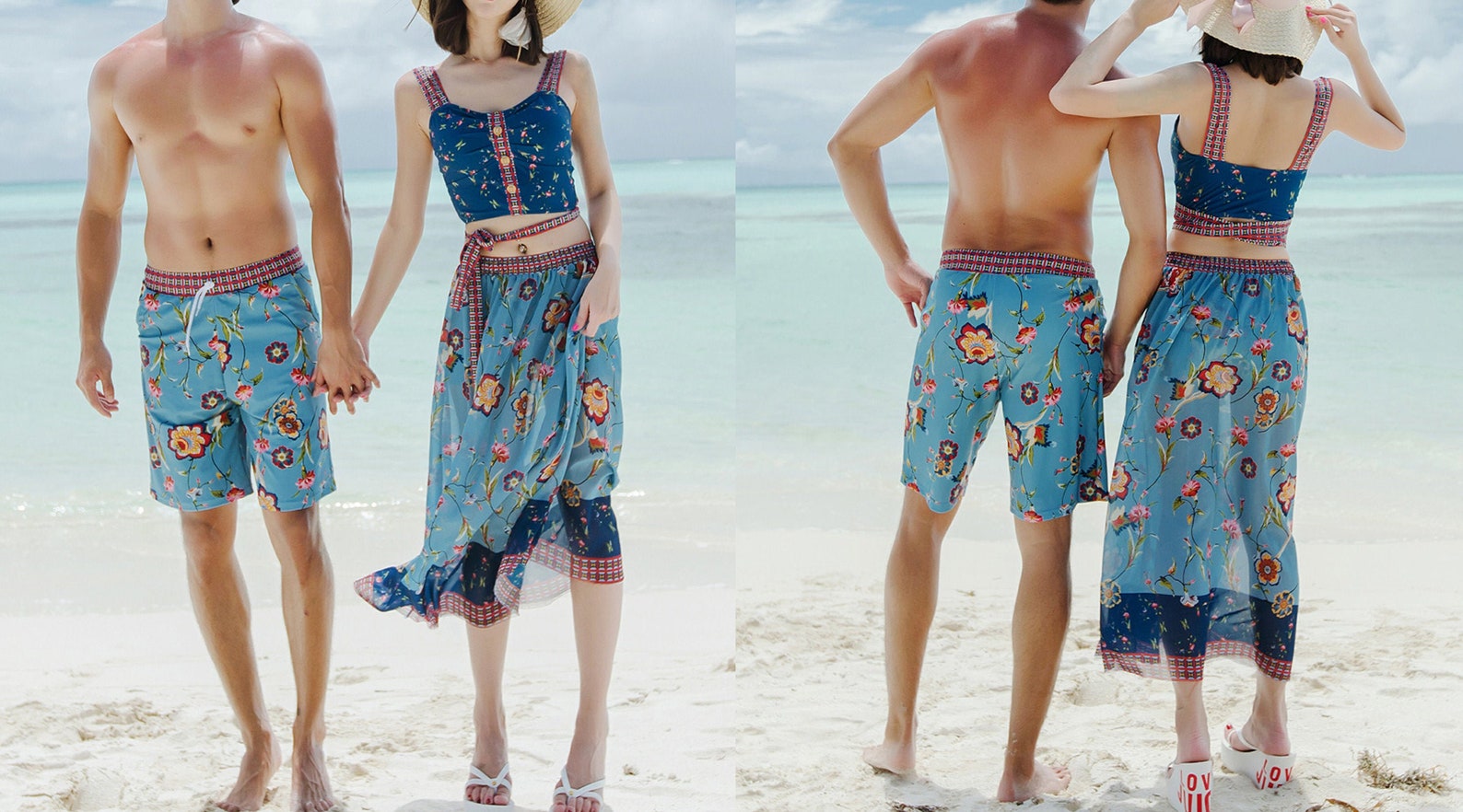 Family Matching Swimsuits Floral Printed Mom And Me Swimwear Women Girl Bathing Suits Men Boy 