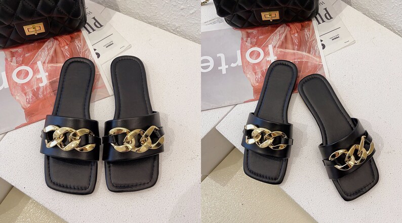 Soft Summer Sandals Sandals Women Fashion Design Sandals Metal Chain Sandals Soft Slippers Fashion Women Sandals Sandals at Beach