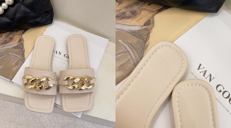 Soft Summer Sandals Sandals Women Fashion Design Sandals Metal Chain Sandals Soft Slippers Fashion Women Sandals Sandals at Beach
