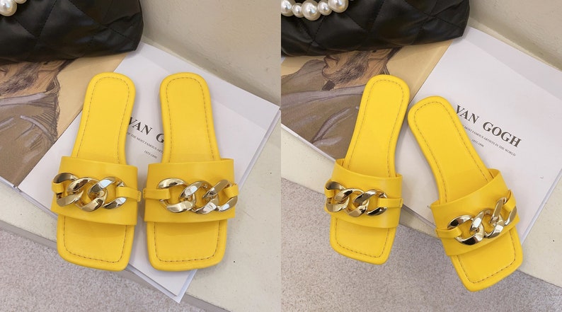 Soft Summer Sandals Sandals Women Fashion Design Sandals Metal Chain Sandals Soft Slippers Fashion Women Sandals Sandals at Beach