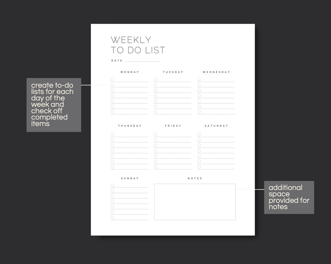 Weekly to Do List Printable PDF Instant Download Weekly Etsy Canada