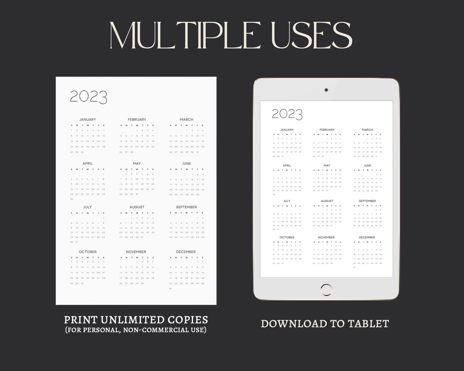 2023 Yearly Calendar Printable PDF Digital Download Wall Etsy Canada