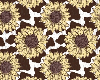 Brown Cow & Sunflowers Seamless File, Hand drawn