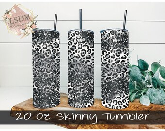 Black Cheetah Glitter Tumbler Wrap, 20 oz Skinny