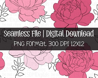 Peônia Rosa | DESENHADO À MÃO | Florais png | Arquivo contínuo | Download Digital