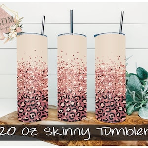 Rose Leopard Tumbler | Sublimation Wrap | 20 oz Skinny Tumbler | 2 files - Straight, Taper PNG | Digital Download