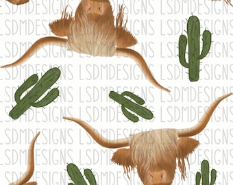 HAND DRAWN Highland Cow | Seamless File | Digital Download