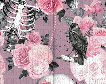 Pink Gothic Skeleton Seamless File | Roses & Raven (Digital Download)