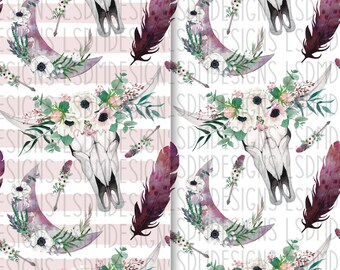 Boho Skull png | Seamless File | Digital Download | 2 png files