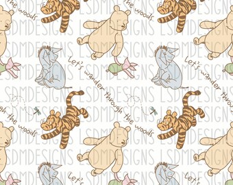 Vintage Pooh Seamless File, Hand Drawn