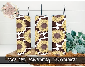 Sunflower Cow Tumbler Wrap, 20 oz Skinny