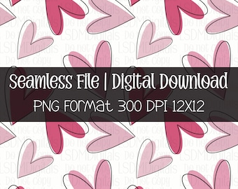 HAND DRAWN Pink Hearts | hearts png | pattern png | love png | Seamless File | Digital Download