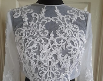 White Lace Bolero,3/4 Sleeve Jacket,Formal Bolero