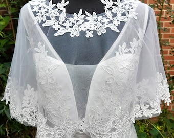 Tulle Bridal Cape,Lace Shawl For Wedding Dress,Short Evening Cloak