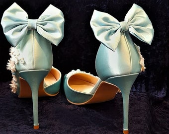 Something Blue,Satin Bridal Shoes,Handmade Wedding Shoes