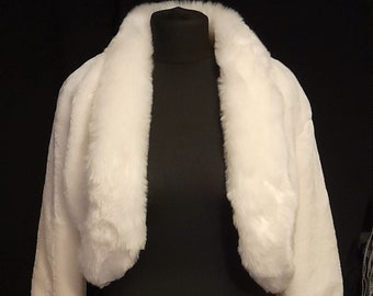 Ivory Faux Fur Bolero,Long Sleeve Jacket,Winter Shawl