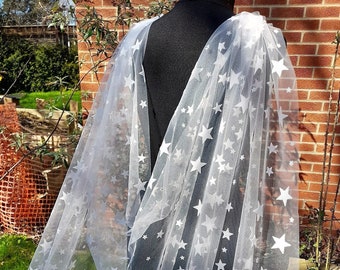 Elegant White Star Wedding Wrap - Celestial Cape Veil for the Dreamy Bride