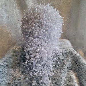 White Pearl Waterfall Bridal Bouquet: Cascading Wedding Decoration