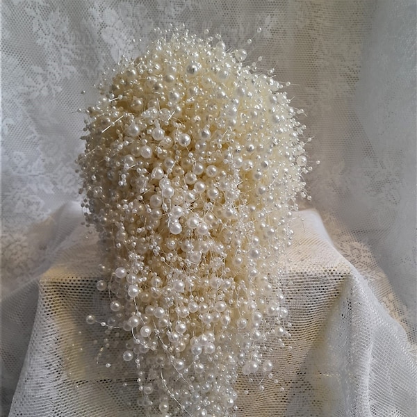Ivory Pearl Waterfall Bridal Bouquet: Cascading Wedding Bouquet