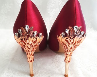 Wine Red Satin Wedding Shoes: Elegant Evening Heels