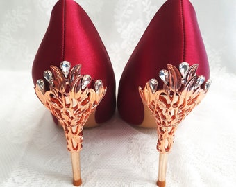 Elegant Wine Red Satin Evening Shoes for a Perfect Wedding Night