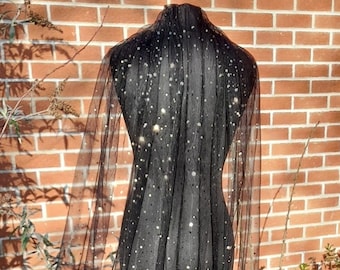 Black Veil With Stars And Moons,Gothic Veil,One Layer Wedding Veil