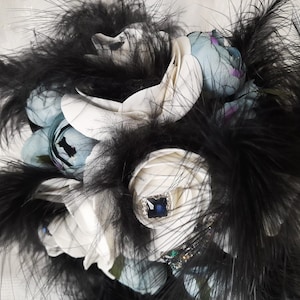 Black Gothic Wedding Bouquet with Feathers: Dark Romance Decor