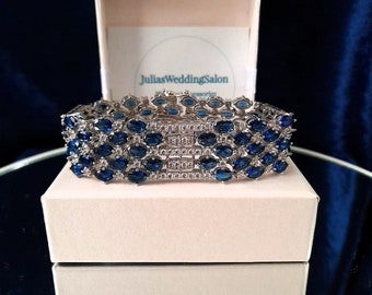 Sapphire Blue Bracelet with Swarovski Crystals - Stunning Gift For Her